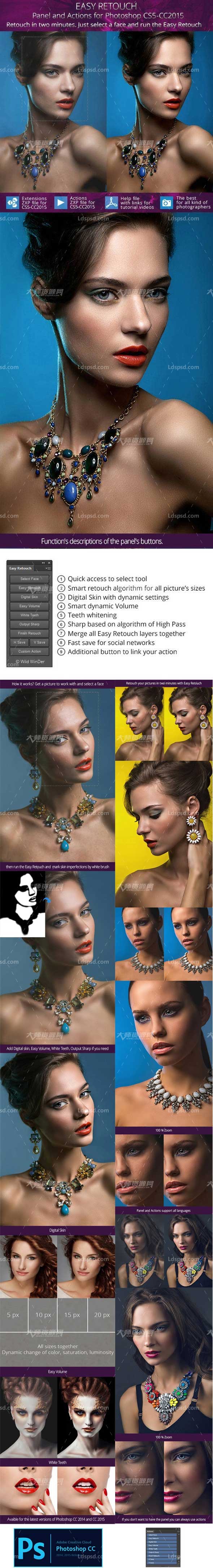 Easy Retouch Panel and Actions,极品PS拓展面板－快速润肤(含动作和视频教程)